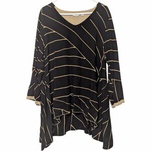 Lyng Women Art to Wear Striped Asymmetrical Long Sleeve Top Sz Lg Lagenlook